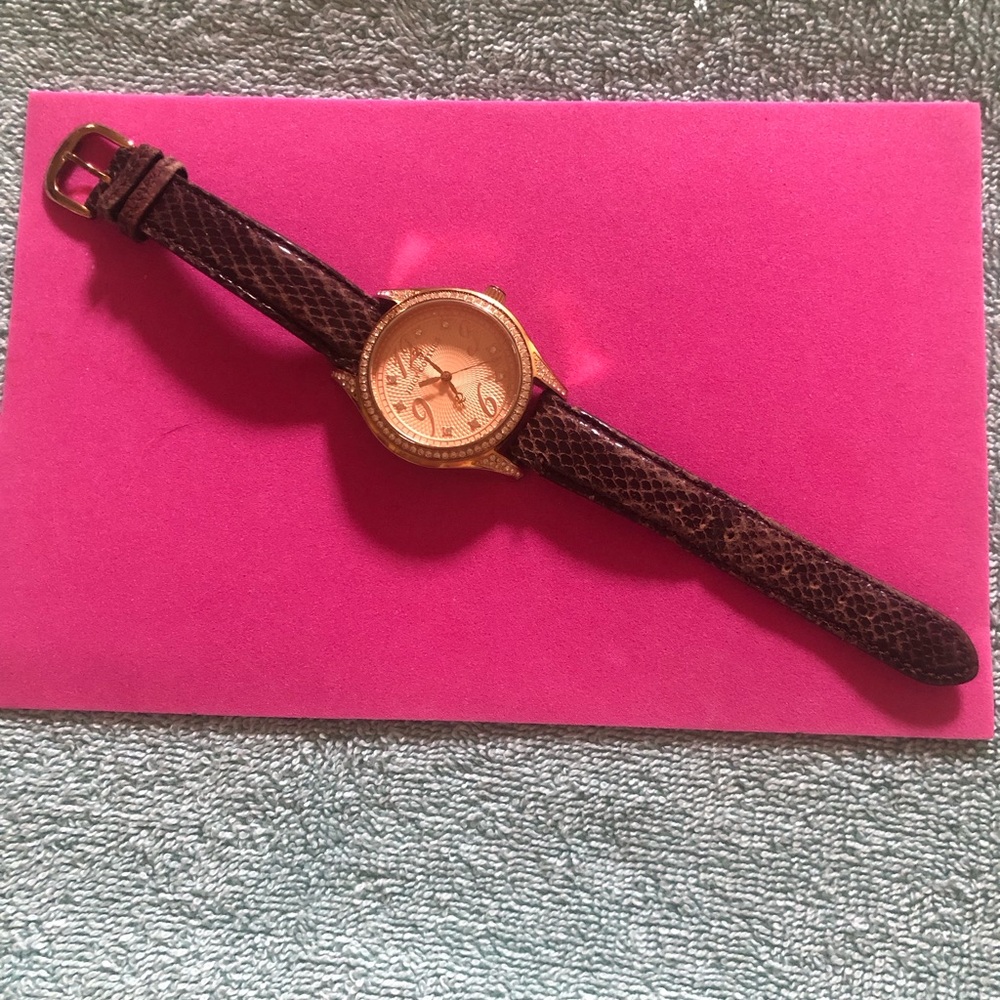 Vintage Juicy Couture Gold Dial Brown Leather-Texture Women’s Watch